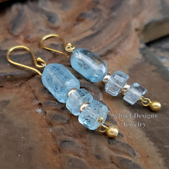 Schaef Designs Aquamarine & 18kt Gold French Wire Earrings | New Mexico