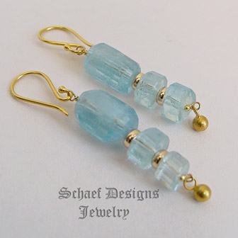 Schaef Designs Aquamarine & 18kt Gold French Wire Earrings | New Mexico