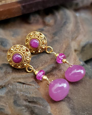 Schaef Designs Hot pink sapphire briolettes, rubies and 18kt solid gold dangle earrings | Arizona