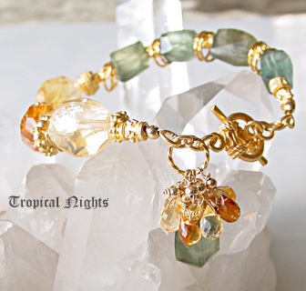 Citrine, Moss Aquamarines, and Gold Vermeil Artisan Bracelet