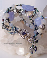 Blue Chalcedony irridescent glass and sterling silver gemstone bracelet with Iolite Clasp | online jewelry boutique | Schaef Designs artisan handcrafted gemstone jewelry | New Mexico