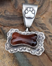  Schaef Designs agate & stamped sterling silver Southwestern Dog Bone Dog tag pendant | New Mexico