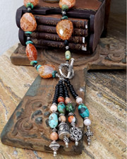 Schaef Designs Crabfire Agate Black Onyx & Turquoise Southwestern Tassel Necklace | Arizona