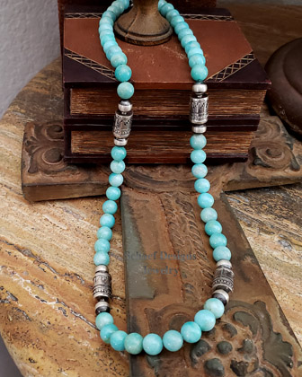 Schaef Designs Amazonite & Sterling Silver Southwestern Basics LONG Tube Bead Necklace | Arizona 