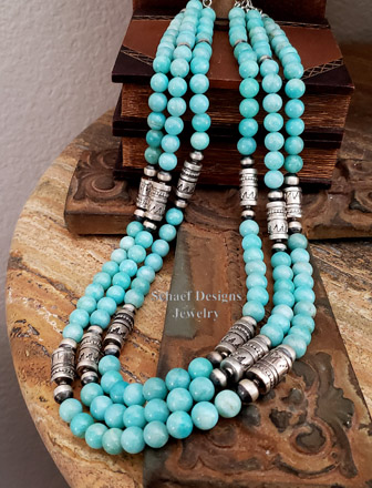 Schaef Designs Amazonite & Sterling Silver Southwestern Basics LONG Tube Bead Necklace | Arizona 
