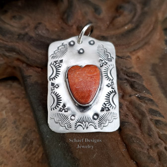 Schaef Designs Apple Coral heart & sterling silver dog Tag pendant | Arizona 