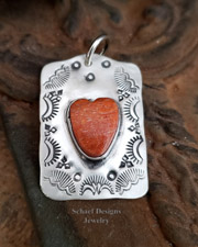 Schaef Designs Apple Coral Heart & Sterling Silver Dog Tag Pendant | Arizona