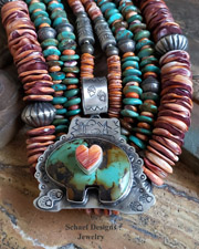 Schaef Designs Turquoise Bear Spiny Oyster Heart & Sterling Silver Southwestern Bear Pendant | Arizona