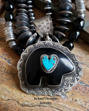 Schaef Designs Black Onyx Bear & Stamped Sterling Silver Pendant | Arizona