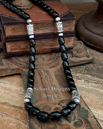 Schaef Designs black onyx & Sterling Silver long tube bead necklace | Arizona 