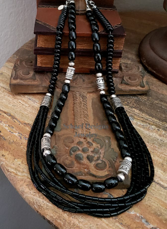 Schaef Designs black onyx & Sterling Silver long tube bead necklace | Arizona 