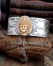Schaef Designs Carved Bone Indian Chief & Sterling Silver Southwestern Cuff Bracelet | Arizona 