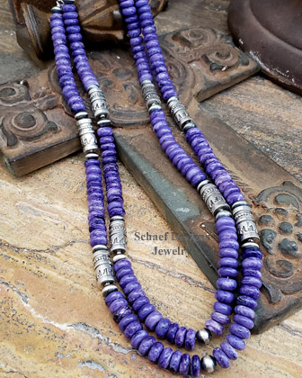 Schaef Designs Charorite Rondelles & sterling silver Southwestern tube bead necklace set | Arizona
