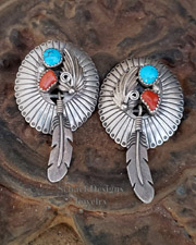   Turquoise & Sterling Silver Long Feather POST Earrings | Schaef Designs Southwestern Jewelry  | Arizona