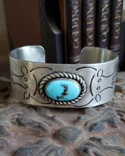 Schaef Designs Blue Moon Turquoise & Sterling Silver & Navajo Style Cow Steer Stamped Southwestern Cuff Bracelet | Arizona