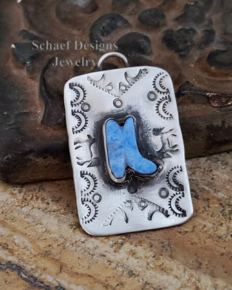 Schaef Designs Denim Lapis Boot & Sterling Silver Dog Tag | New Mexico 