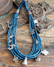  Schaef Designs Multi Strand Denim Lapis Sterling Silver Long Charm Necklace