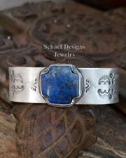 Schaef Designs Denim Lapis Square Cross & Sterling Silver Southwestern Cuff Bracelet | Arizona 