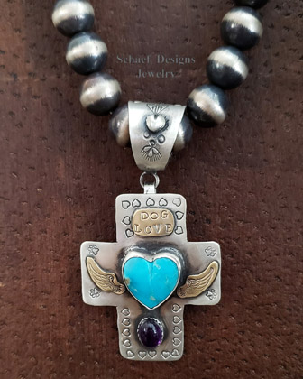 Dog Love Turquoise Heart Cross Pendant | Arizona 