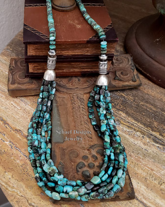 Schaef Designs gem silica & Sterling Silver Long Multi Southwestern tube & bench bead necklace | Arizona 