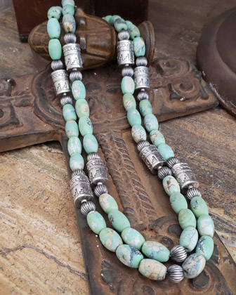 Schaef Designs Green dragonskin agate & sterling silver tube bead necklace set | Arizona 