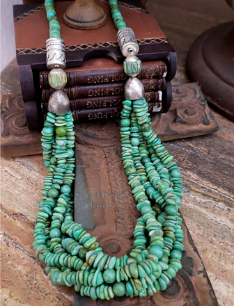Schaef Designs green turquoise and sterling silver tube bead multi strand long necklace Southwestern Basics Collection | Arizona