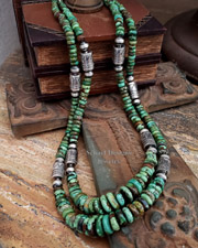 Schaef Designs High end green turuqoise & Sterling Silver Tube Bead Necklace set| Arizona