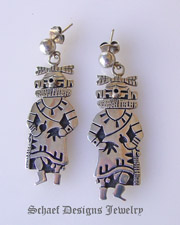 Native American Hopi Kachina overlay sterling silver earrings artist signed | online upscale native american jewelry boutique gallery| Schaef Designs Southwestern turquoise Jewelry | New Mexico 