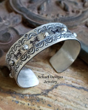 Schaef Designs Sterling Silver Hand Stamped Horse Southwestern Cuff Bracelet | Arizona