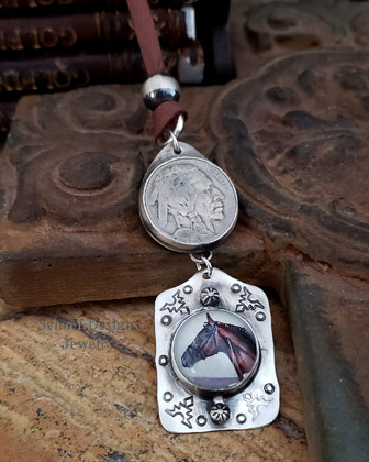 Schaef Designs Horse Rosette Sterling silver dog tag & deerskin necklace | Arizona 