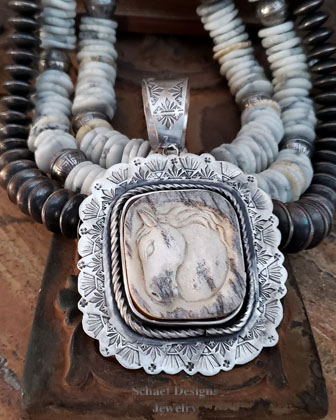 Schaef Designs Antler Shed Carved Horse Portrait & Sterling Silver Pendant | Arizona 