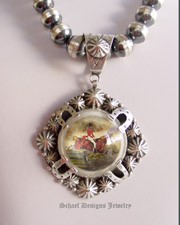 Schaef Designs Fox Hunt Scene Bridle Rosette & Sterling silver pendant | Collectible Native American Turquoise online Jewelry gallery | Schaef Designs Collectible artisan handcrafted Southwestern & Equine Jewelry |New Mexico 