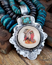  Schaef Designs Southwestern Indian Chief Turquoise & Stamped Sterling Silver Pendant | Arizona