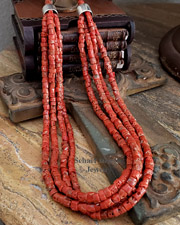 Italian Coral & Sterling Silver 4 strand necklace | Arizona