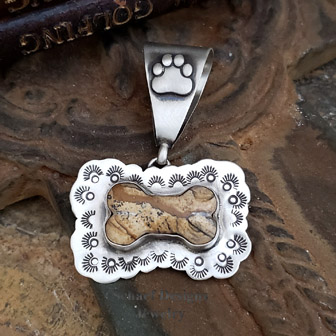 Schaef Designs Turquoise & Sterling Silver Banner Dog Bone Pendant | Pet Memorial Jewelry | Arizona  