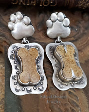Schaef Designs Jasper & Sterling Silver Dog Bone Paw Print POST Earrings| Arizona 