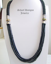Schaef Designs Black jet onyx and sterling silver tube bead multi strand long necklace | New Mexico