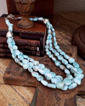Schaef Designs Larimar nugget & sterling silver 3 strand southwestern necklace | Southwestern Basics Collection | Arizona
