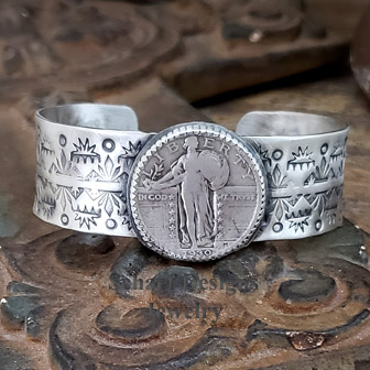 Schaef Designs Liberty Quarter & Handstamped Sterling Silver Stacking Cuff Bracelet | Arizona 