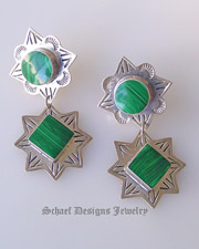 Malachite & Sterling Silver Vintage Post Dangle Earrings | Mexico | Upscale online Southwestern, Equine, & Native American Jewelry Gallery Boutique | Schaef Designs artisan handcrafted Jewelry |New Mexico