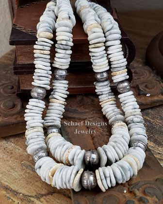 Schaef Designs Marble Magnesite disk beads with stamped sterling silver Southwestern Basics necklaces | Arizona 