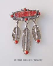 Melvin Francis artist signed spiny oyster & sterling silver feather pin brooch | Upscale online Southwestern, Equine, & Native American Jewelry Gallery Boutique | Schaef Designs artisan handcrafted Jewelry | New Mexico 