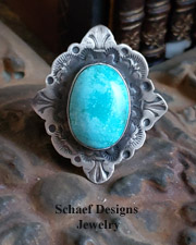 Schaef Designs Nacosari Turquoise & Hand Stamped Sterling Silver Southwestern Adjustable Ring | Arizona