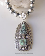 Schaef Designs artist signed New Lander Turquoise & Sterling silver pendant & necklace | Collectible Native American Turquoise online Jewelry gallery | Schaef Designs Collectible artisan handcrafted Southwestern & Equine Jewelry | New Mexico