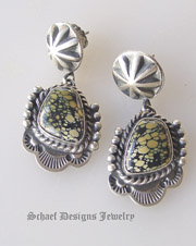 Schaef Designs artist signed New Lander Turquoise & Sterling silver rosette post earrings| Collectible Native American Turquoise online Jewelry gallery | Schaef Designs Collectible artisan handcrafted Southwestern & Equine Jewelry | New Mexico 