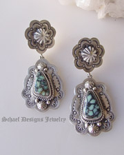 Schaef Designs artist signed New Lander Turquoise & Sterling silver double post earrings| Collectible Native American Turquoise online Jewelry gallery | Schaef Designs Collectible artisan handcrafted Southwestern & Equine Jewelry | New Mexico 