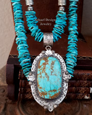   Schaef Designs LARGE Number 8 Turquoise Sterling Silver Southwestern Pendant | New Mexico