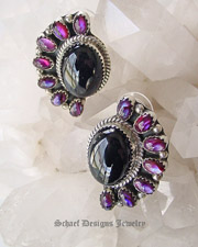 Purple paua shell & black onyx post earrings | | online upscale Southwestern Native American Equine jewelry gallery boutique | Schaef Designs artisan handcrafted Jewelry |New Mexico 
