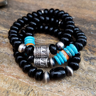  Schaef Designs black onyx, turquoise, spiny, sterling Silver Southwestern Stacking Bracelets | Arizona