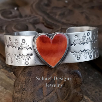 Schaef Designs Southwestern Sterling Silver Orange spiny heart & stamped sterling silver stacking cuff bracelet | Arizona 